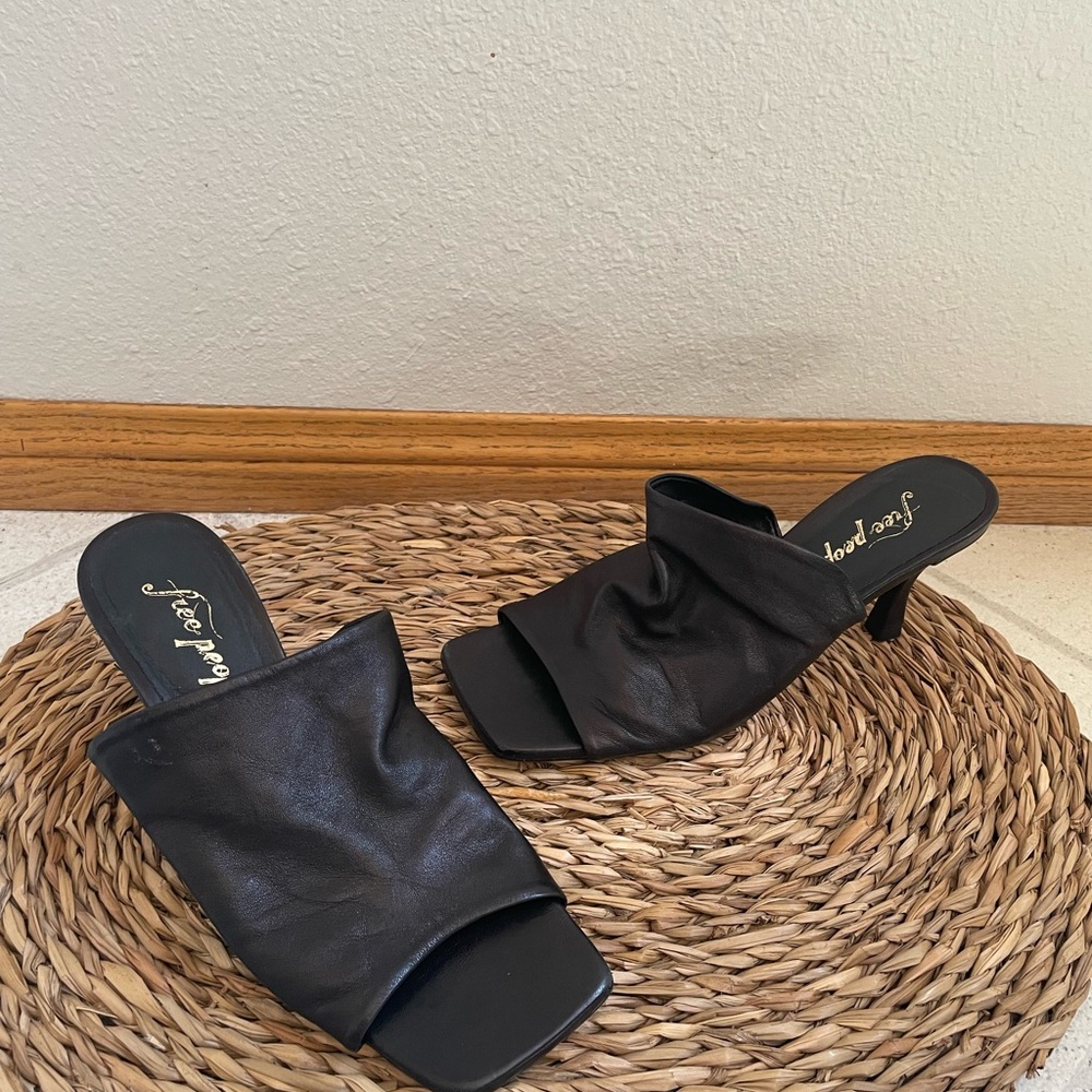 Free People Black Leather Mule Slide Heels